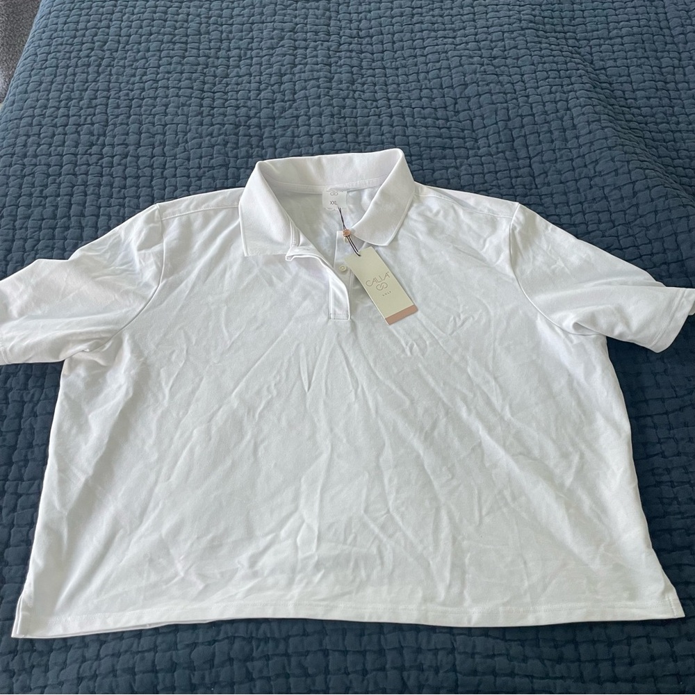 NEW Calia Pique Cropped SS Polo, Pure White, Women’s Size XXL